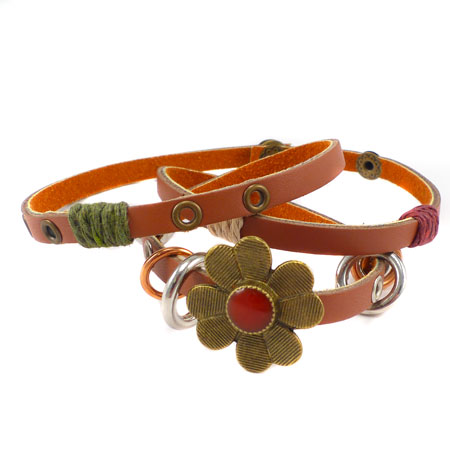 Leather Flower Wrap Around Bracelet